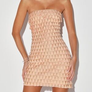 Lulus What A Frill Blush And Gold Embroidered Strapless Mini Dress Pink - Size S